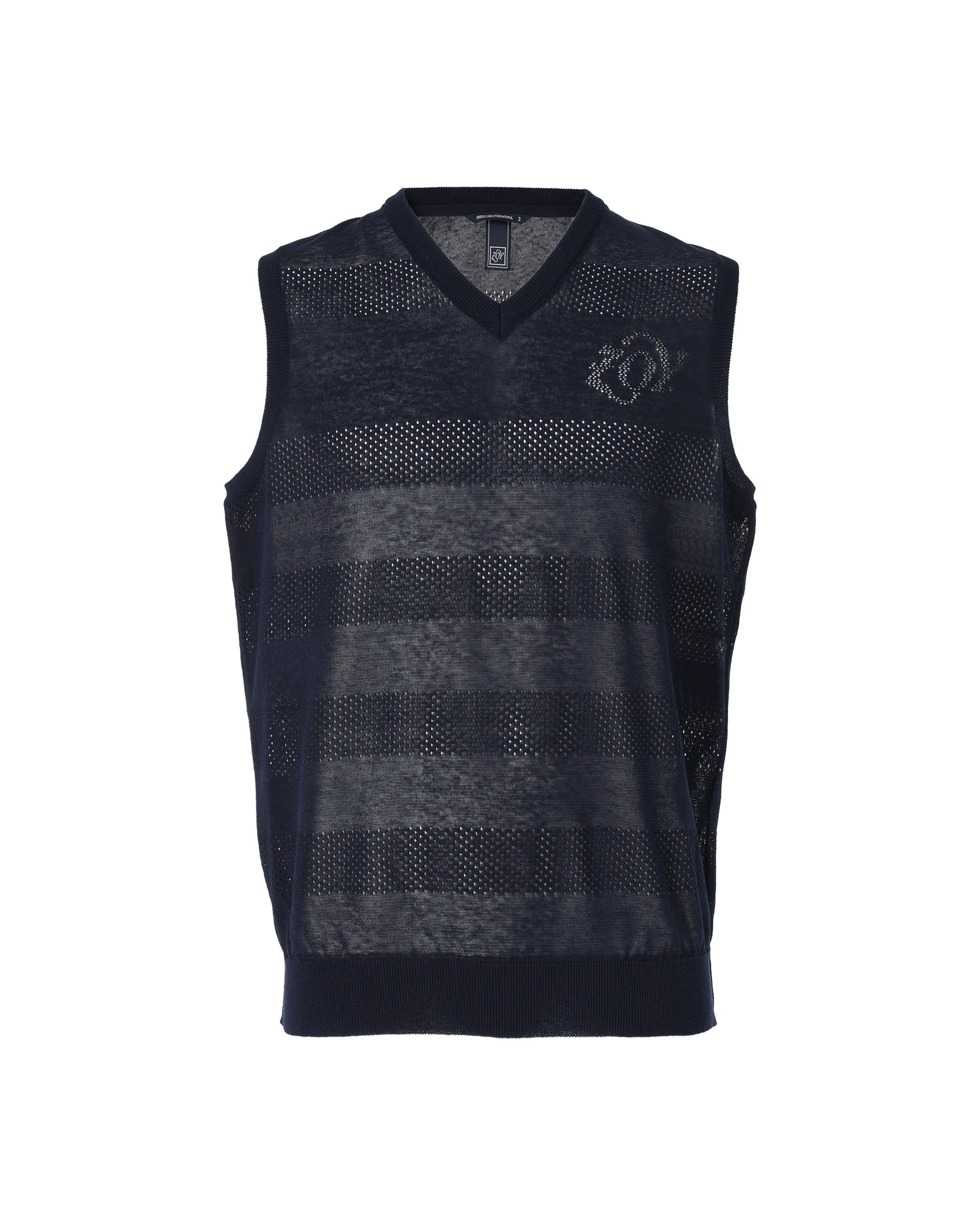 MEN メッシュボーダー ニットベスト ネイビー
