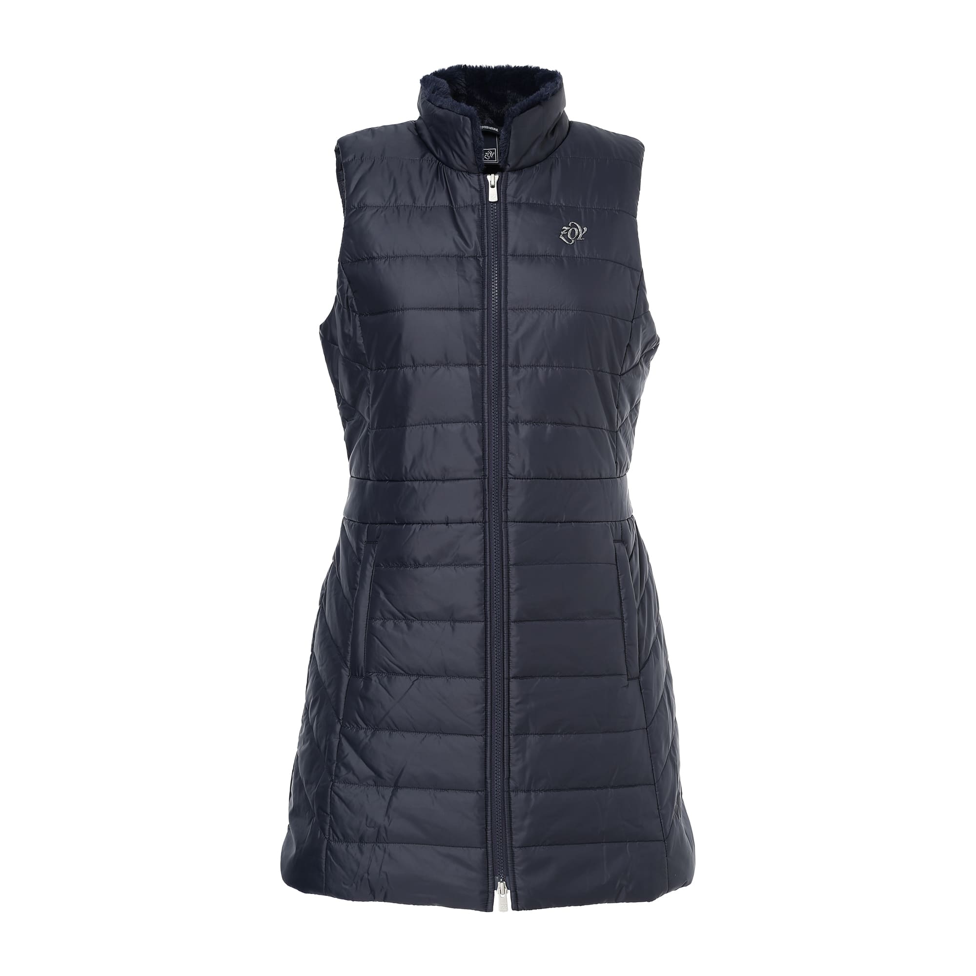 Women's Stretch Taffeta Quilted Padded Long Vest, Navy