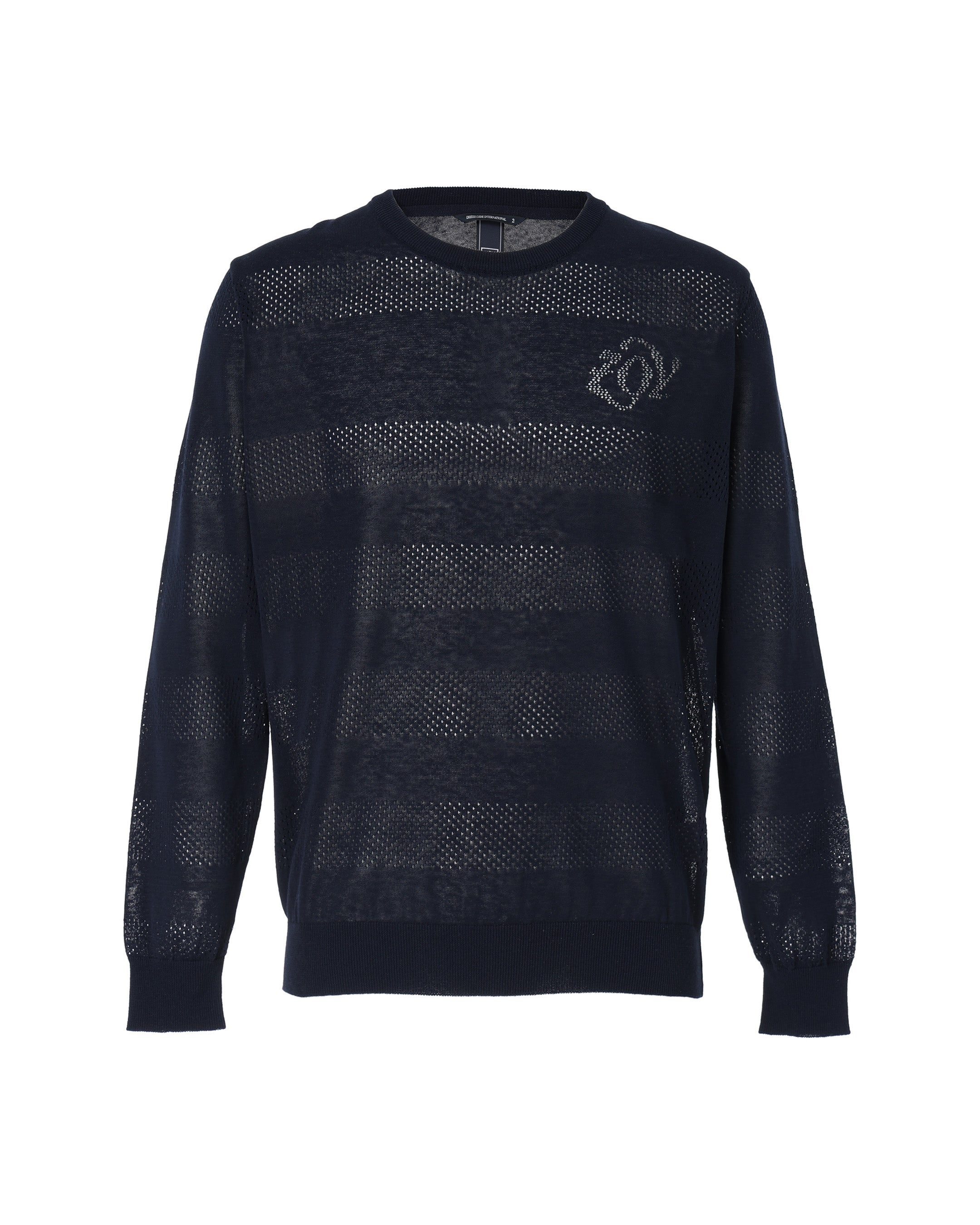 MEN メッシュボーダー 長袖セーター ネイビー