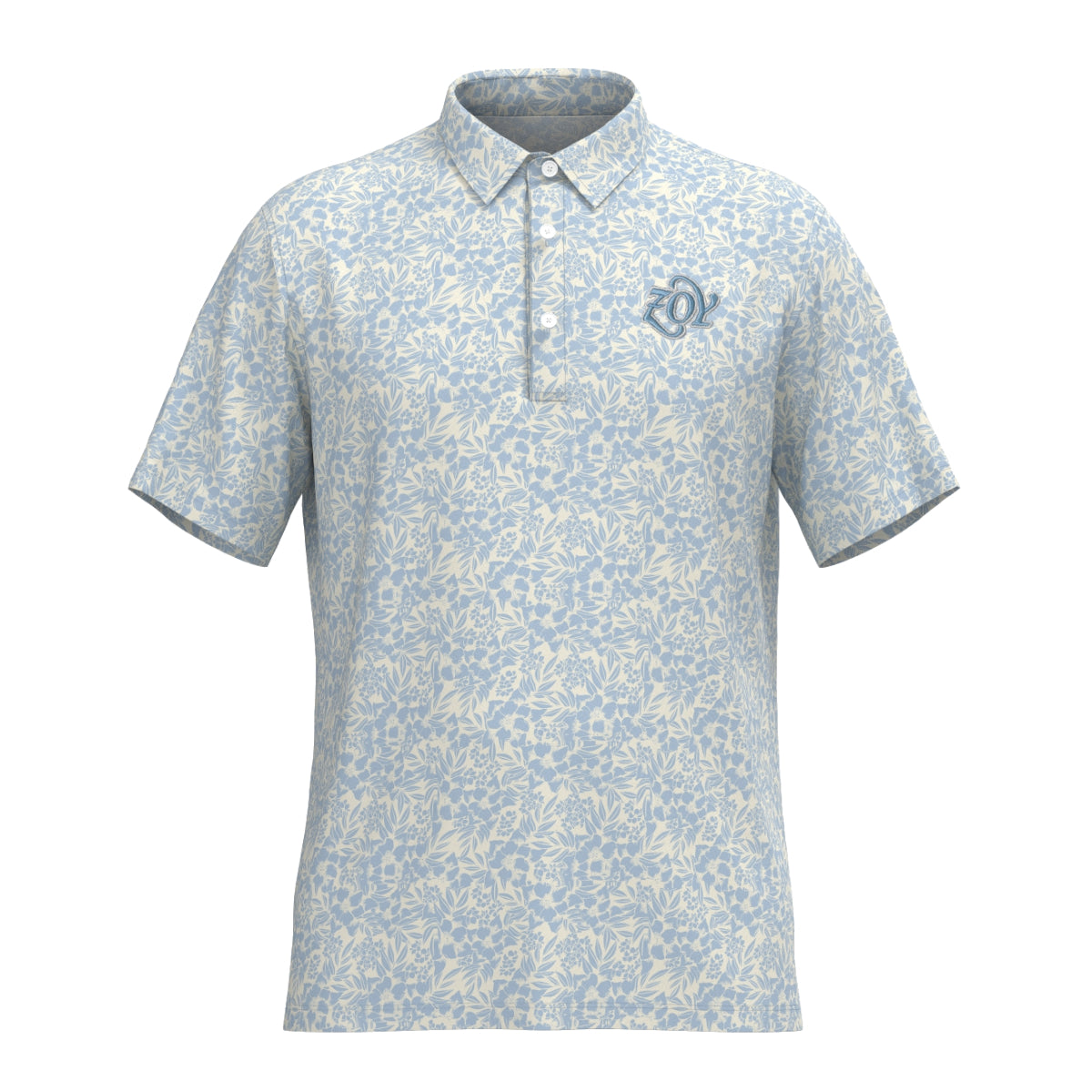 MEN ステンシルリーフプリント ASKIN鹿の子 半袖シャツ サックス×クリーム