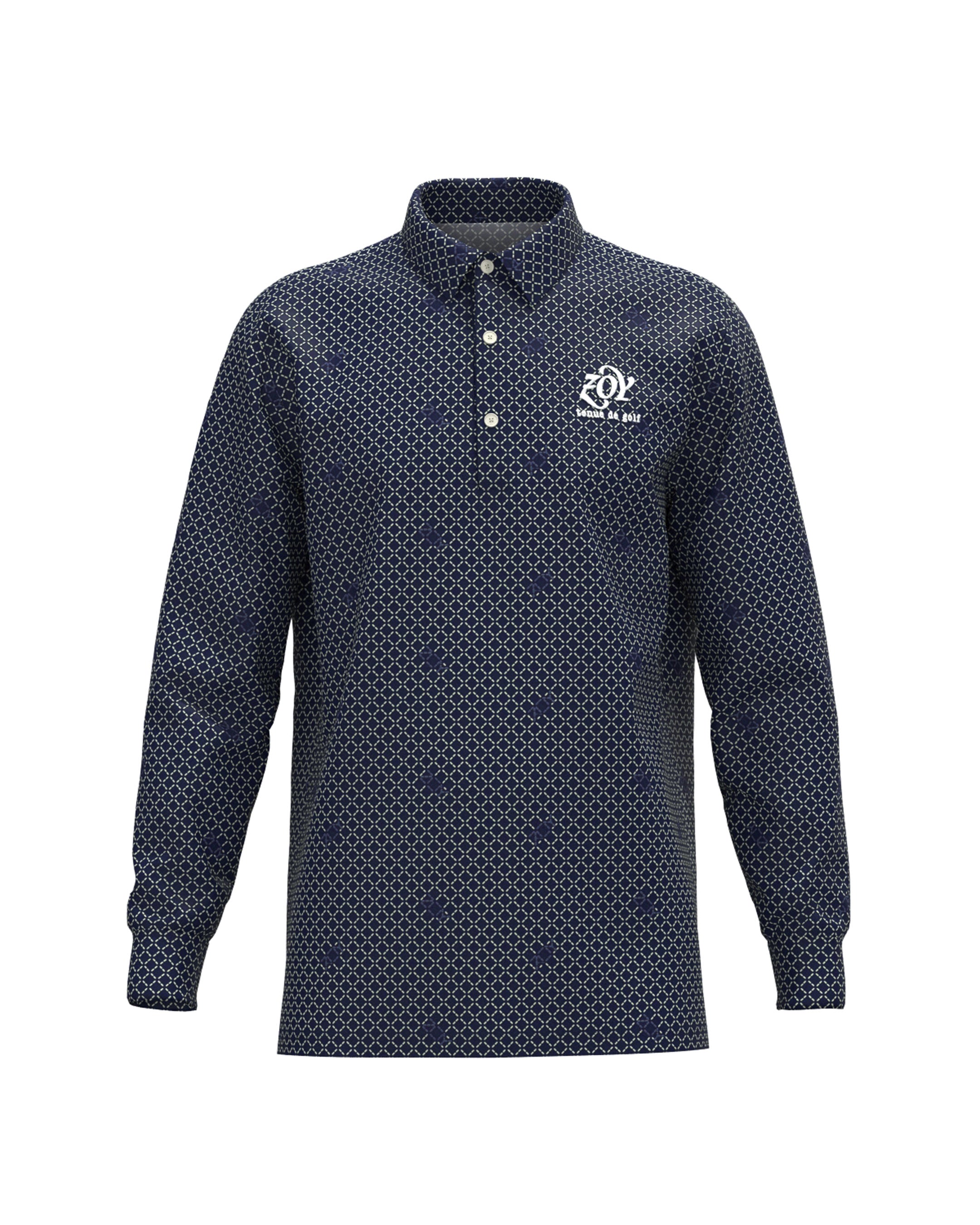 ZOY 　最新　秋　冬　ネイビー パターン柄 長袖ポロシャツ MENS｜シャツ / ポロシャツ