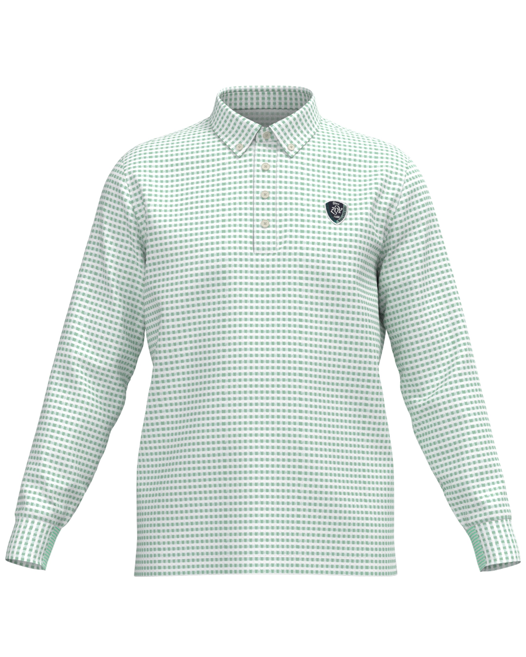 MEN HGJQニットギンガム 長袖シャツ ミントグリーン