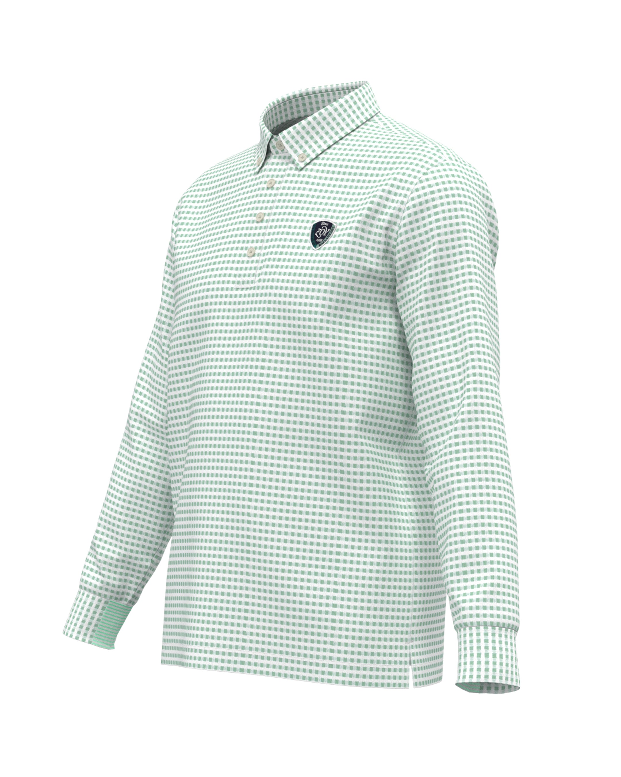 MEN HGJQニットギンガム 長袖シャツ ミントグリーン