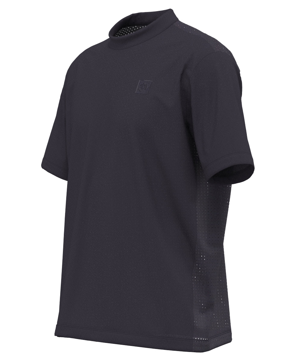 MEN SENSITIVE TINTO/UNITO Short Sleeve Mock Neck Shirt Eggplant