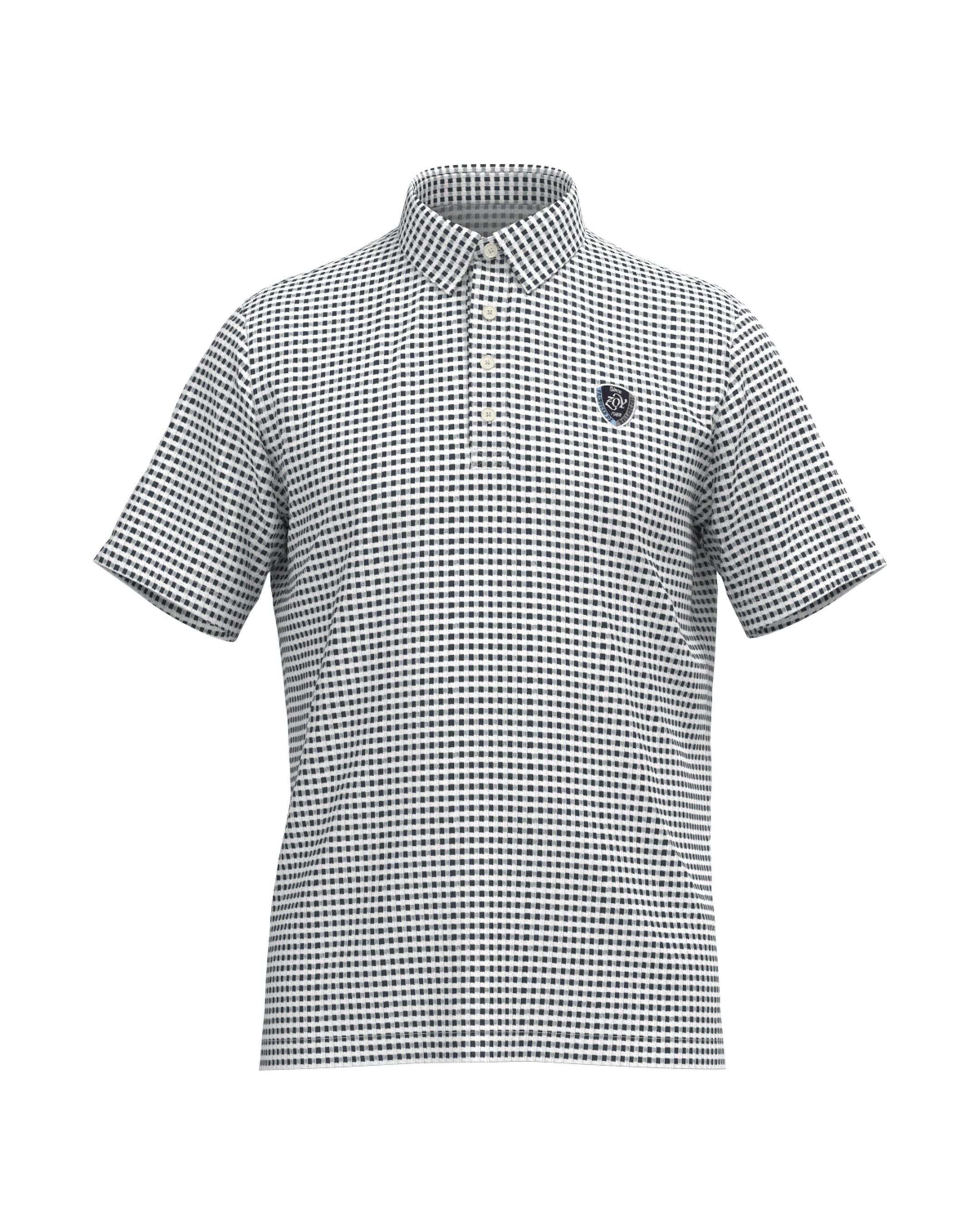 MEN HGJQニットギンガム 半袖シャツ ネイビー