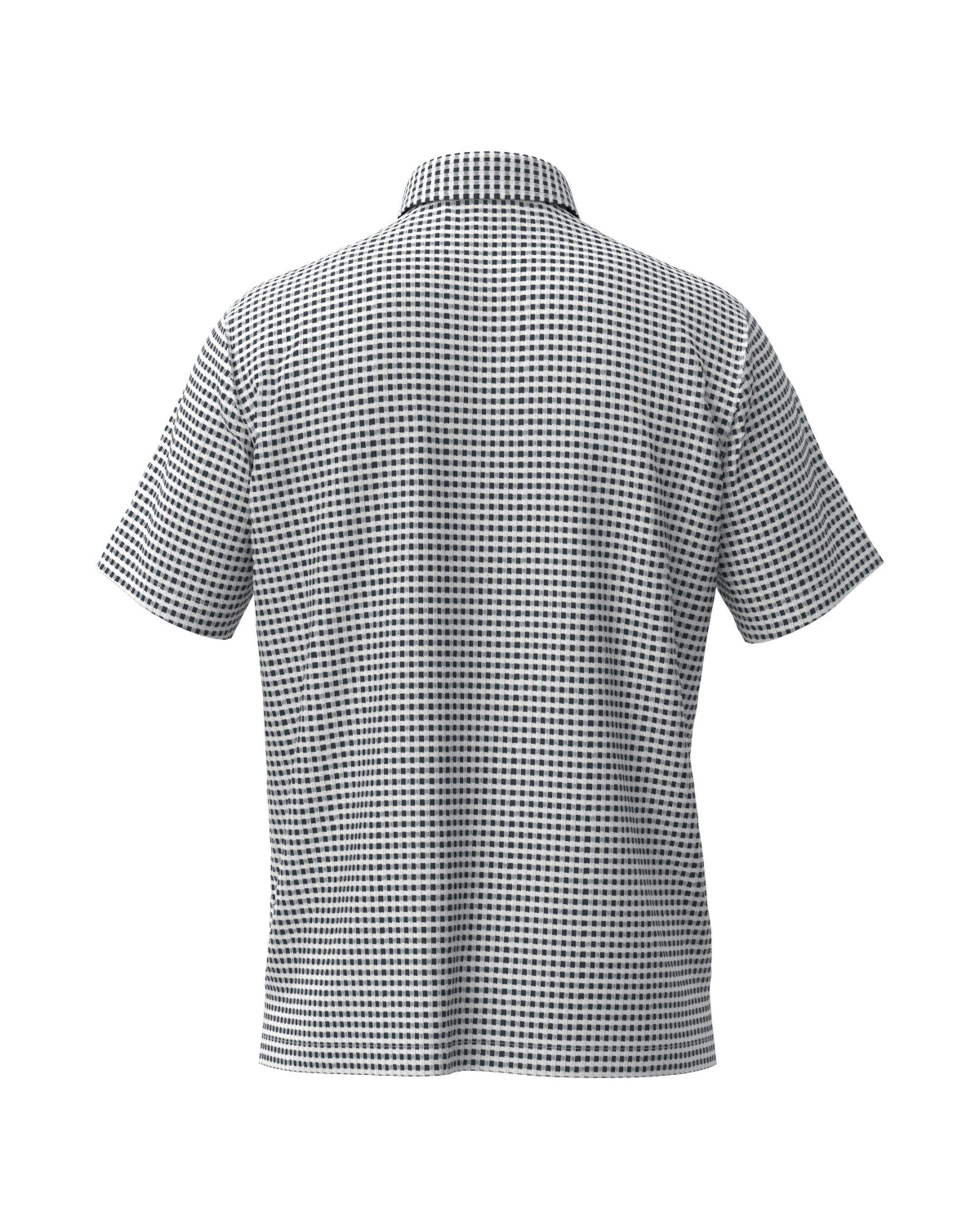 MEN HGJQニットギンガム 半袖シャツ ネイビー