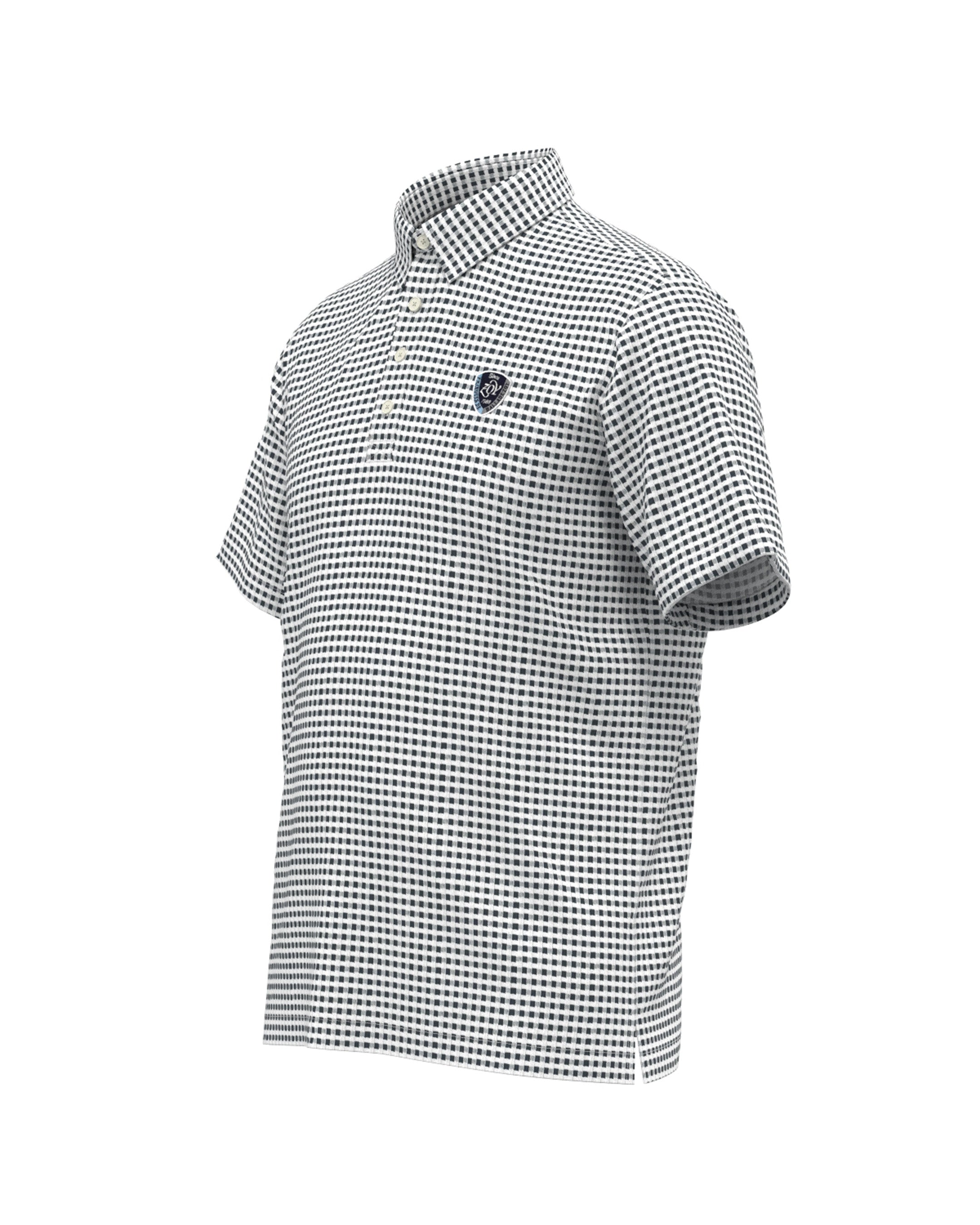 MEN HGJQニットギンガム 半袖シャツ ネイビー