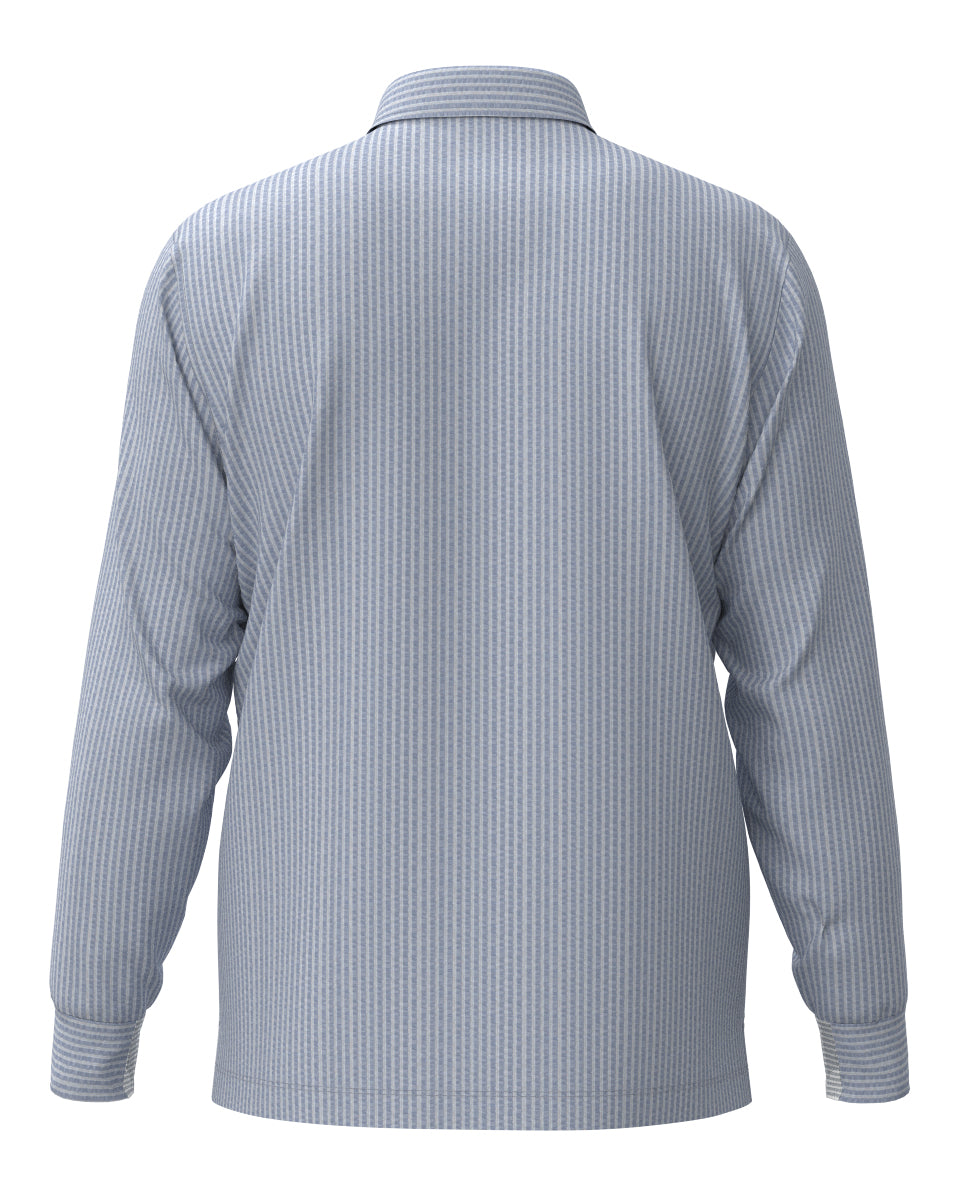 MEN COOLMAXニットサッカーストライプ 長袖シャツ ブルーグレー