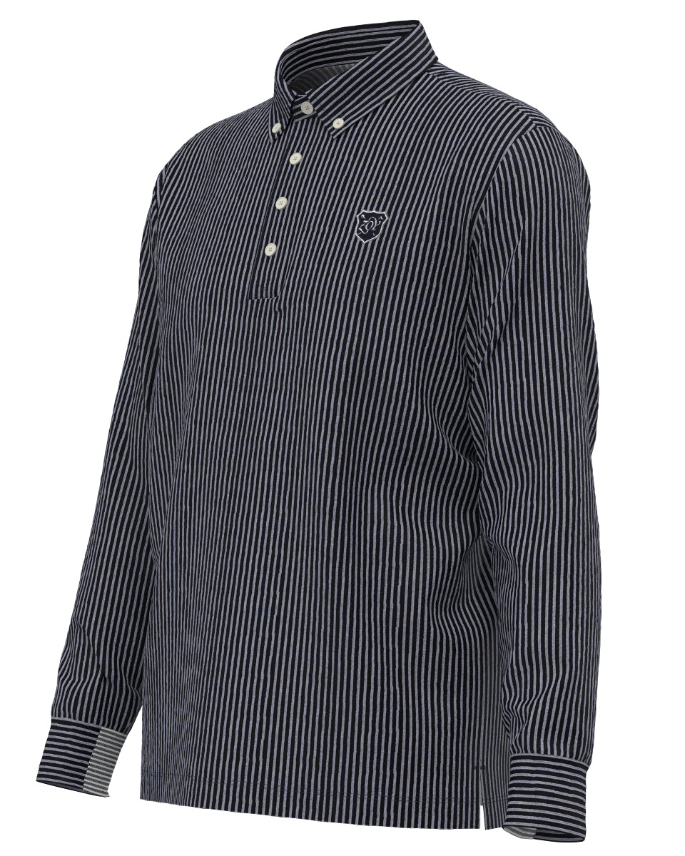 nkmr ストライプ ハーフジップ 長袖シャツ ネイビー　トップスのみ MEN COOLMAXニットサッカーストライプ 長袖シャツ ネイビー