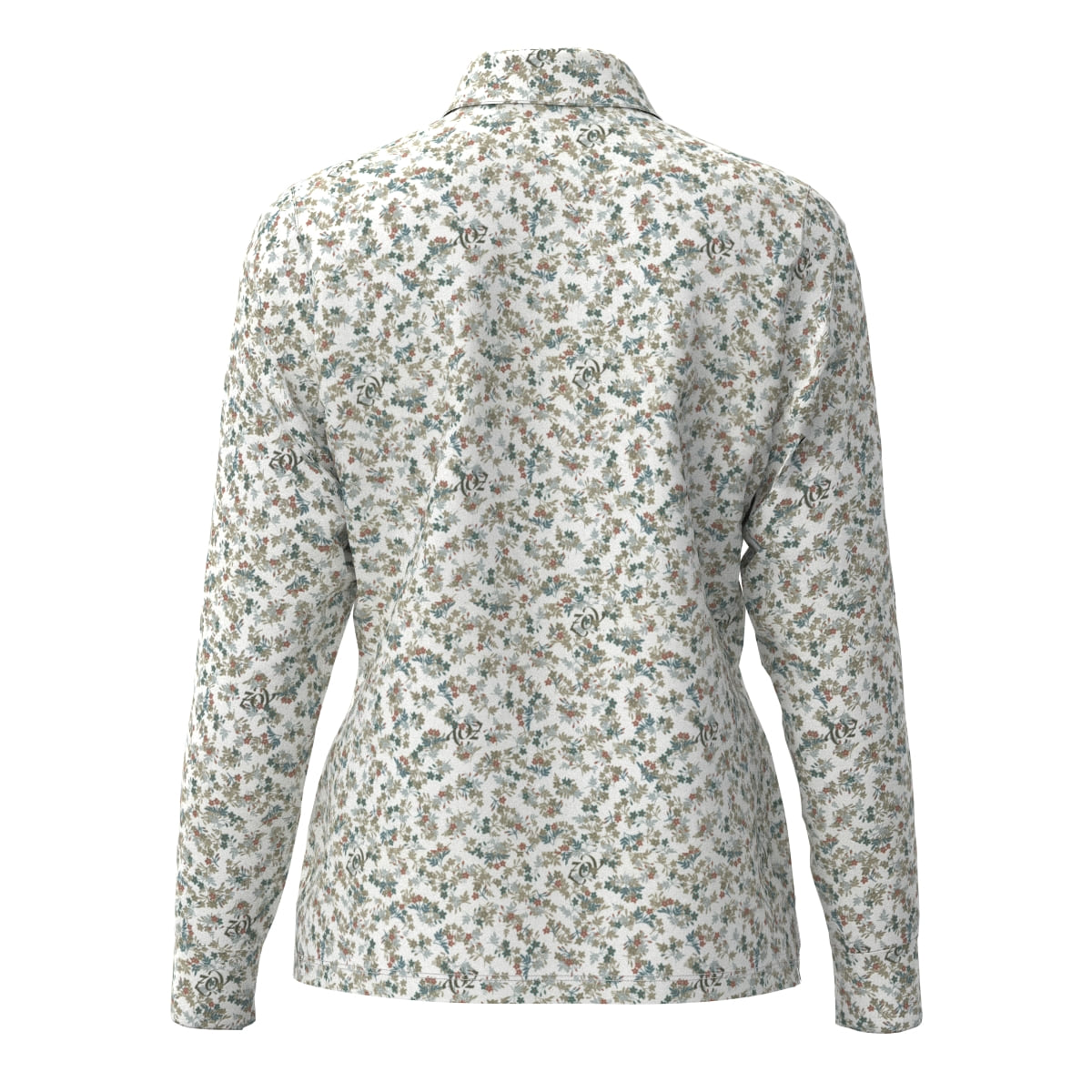 &エルシー花鳥プリント 長袖シャツ ワイシャツ 花柄 プリント 草木、ボタニカル ブルー LOUIS