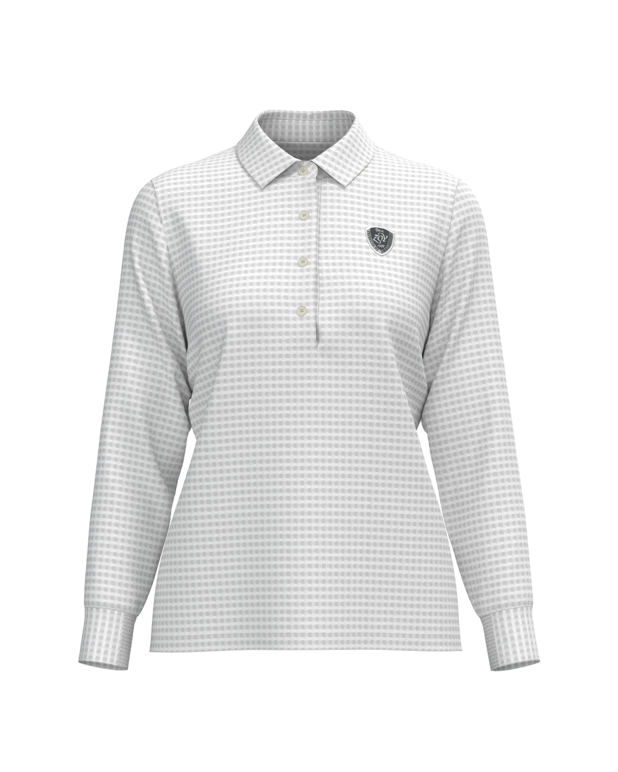 WOMEN HGJQニットギンガム 長袖シャツ ライトグレー