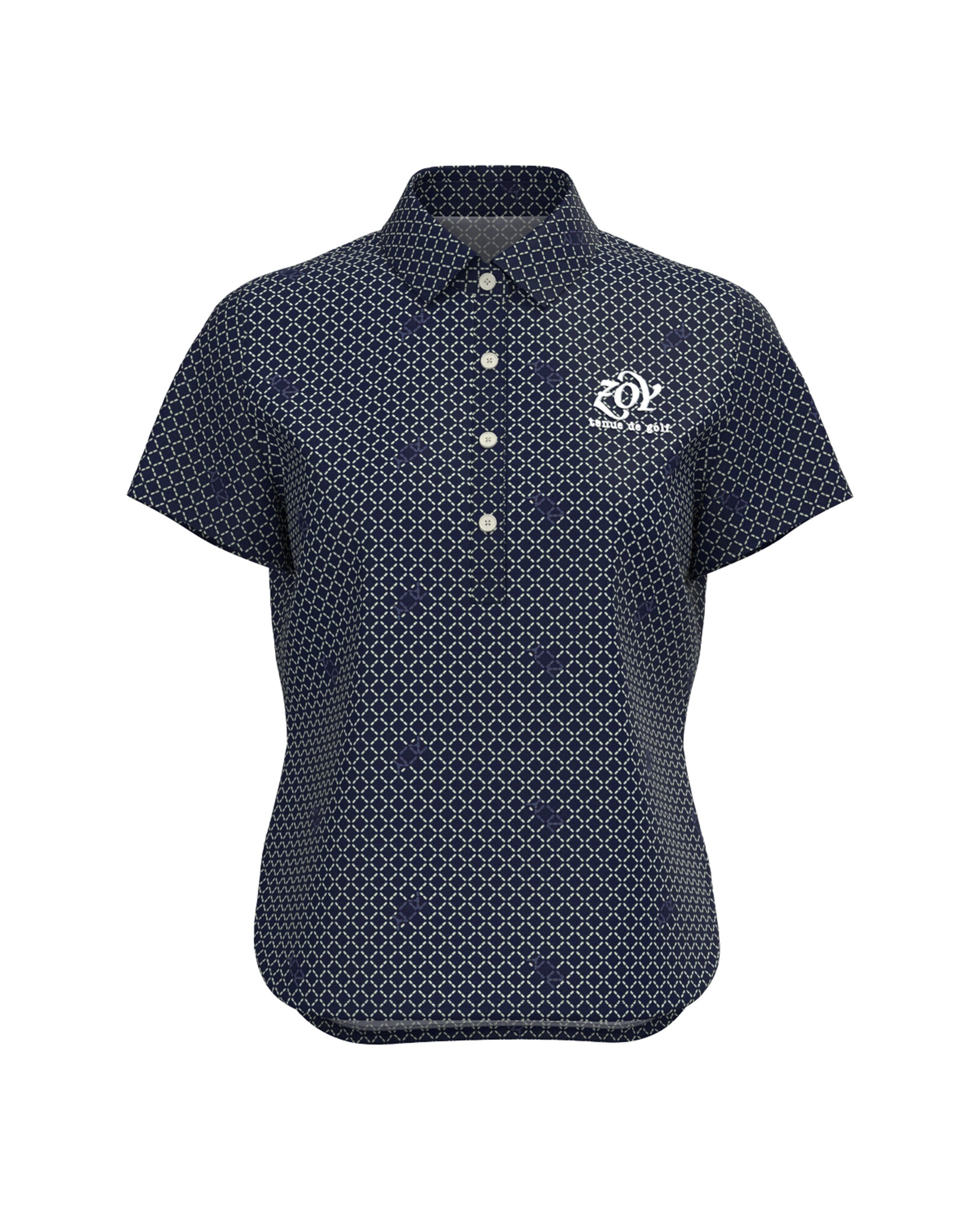 WOMEN ステッチメッシュPT 半袖シャツ ネイビー