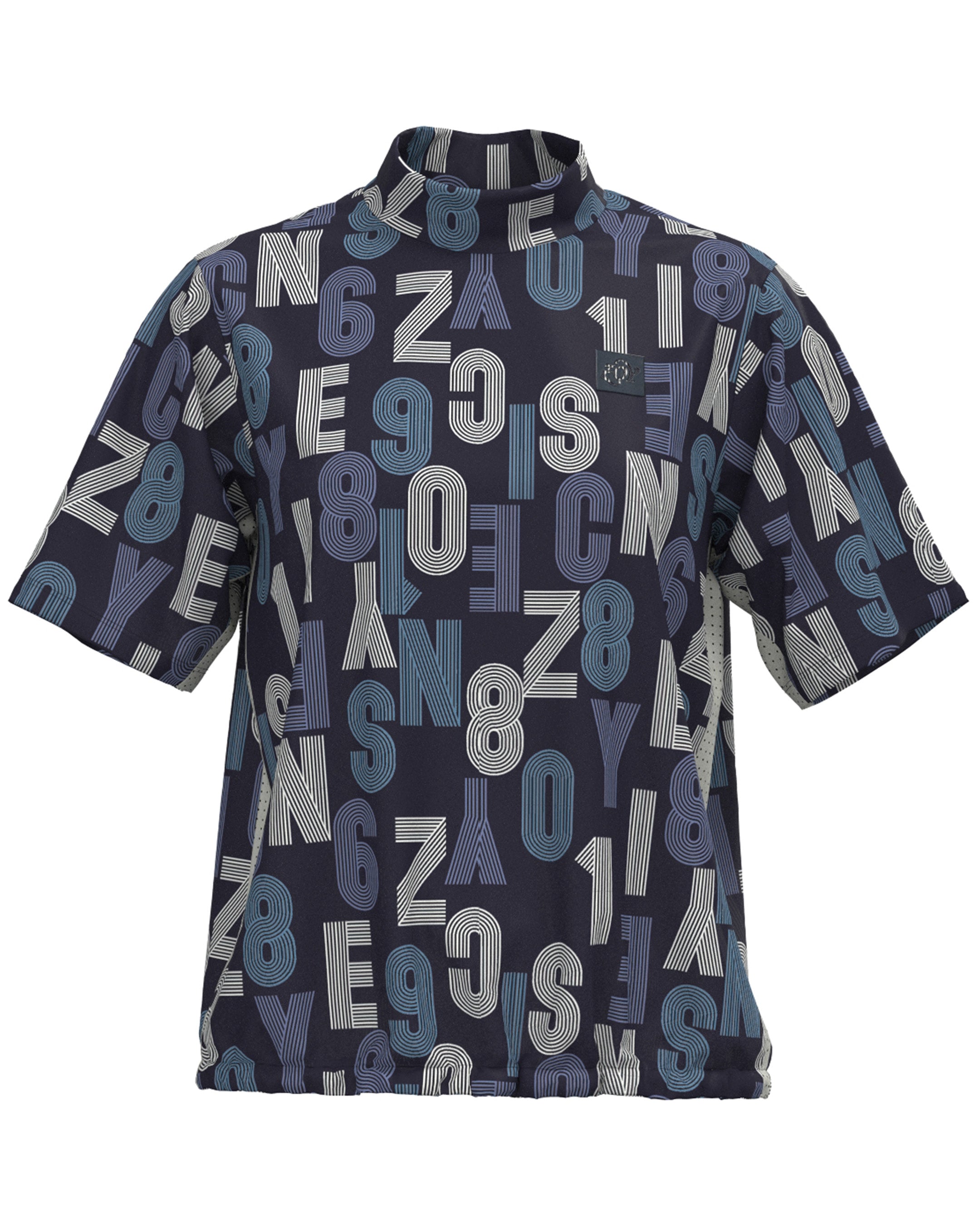 WOMEN Track Logo Print Short Sleeve Mock Neck Shirt Eggplant