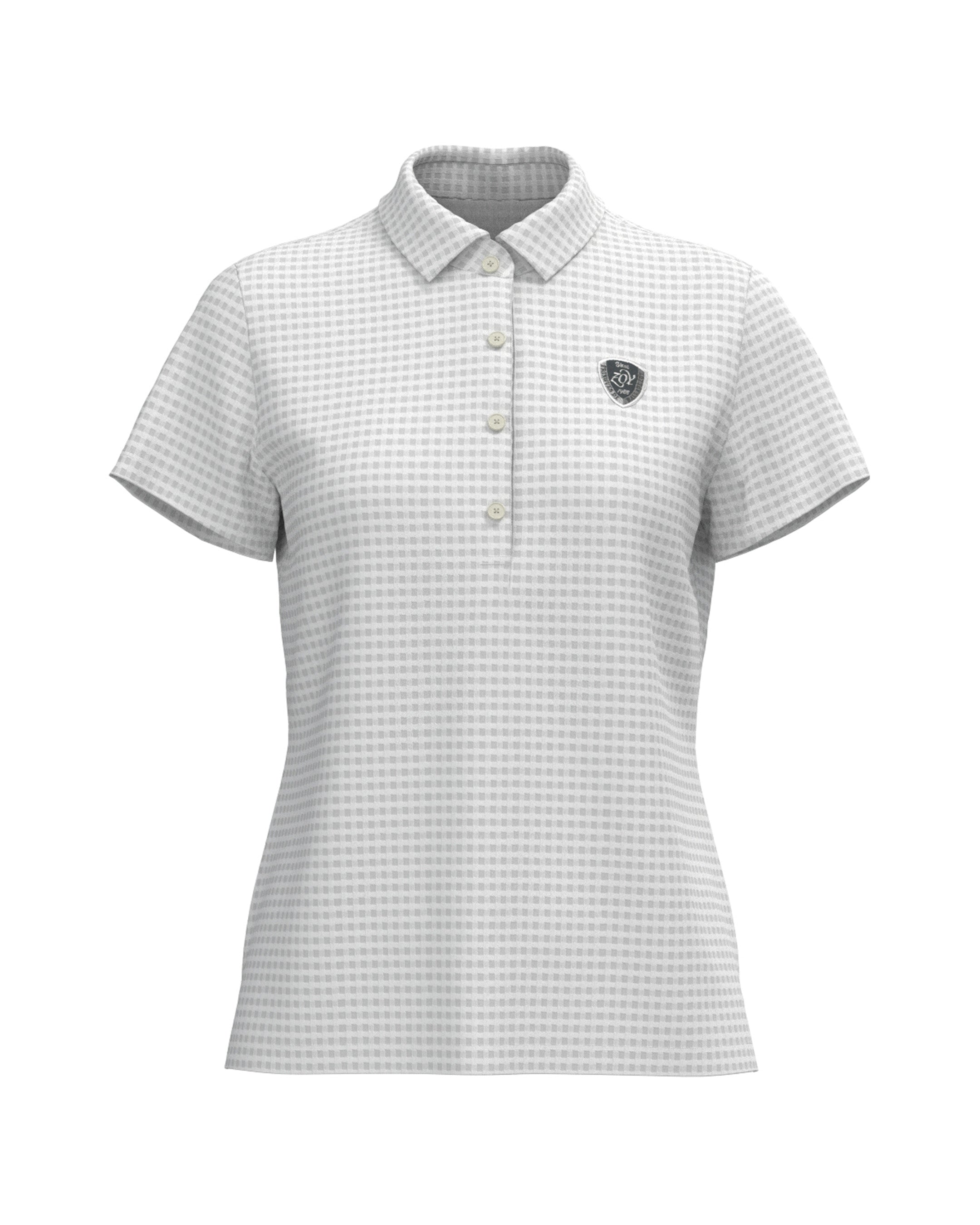 WOMEN HGJQニットギンガム 半袖シャツ ライトグレー