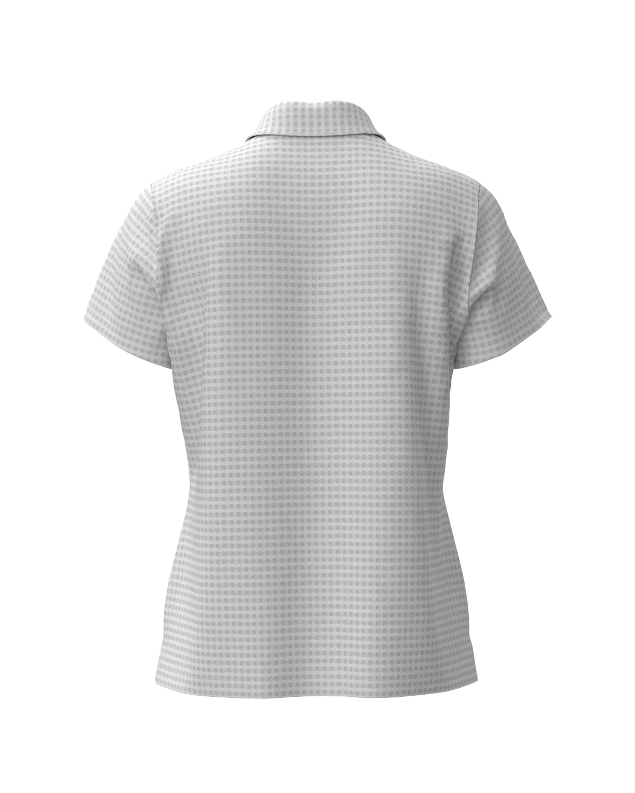 WOMEN HGJQニットギンガム 半袖シャツ ライトグレー