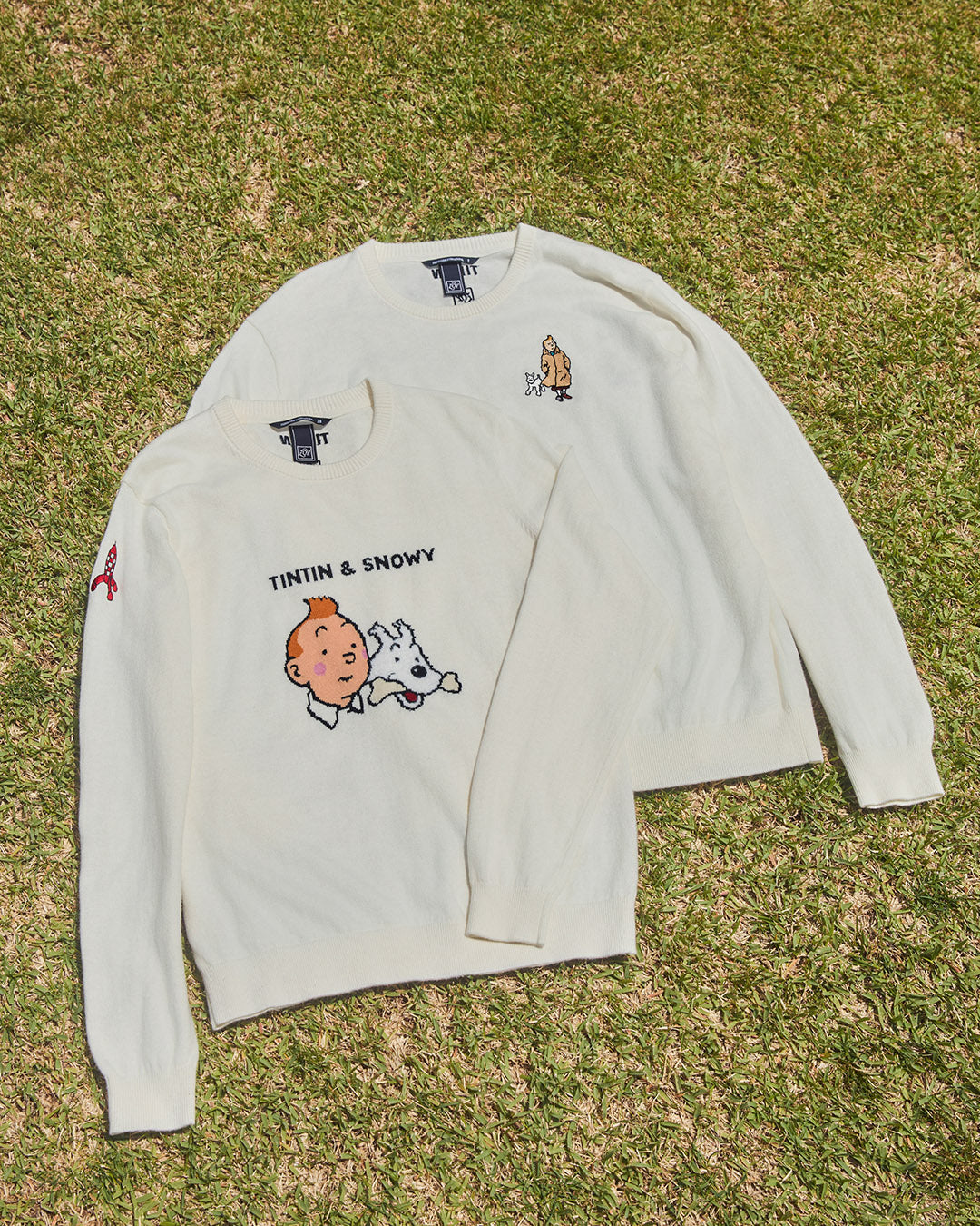 【 TINTIN × ZOY 】MEN コットンカシミヤ天竺 長袖セーター オフホワイト