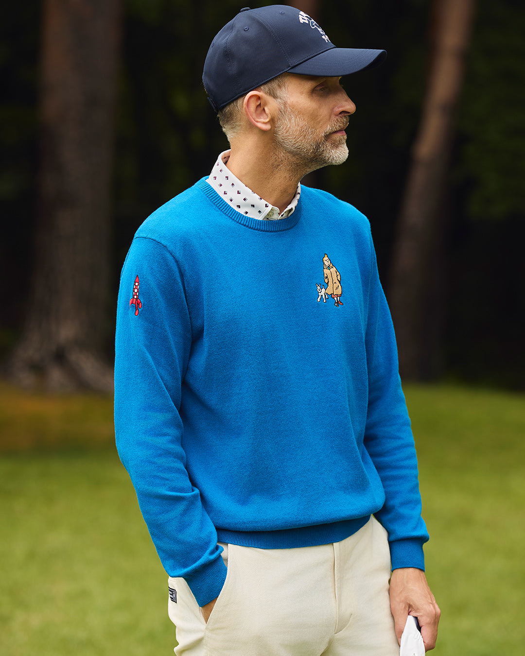 【 TINTIN × ZOY 】MEN コットンカシミヤ天竺 長袖セーター タンタンブルー