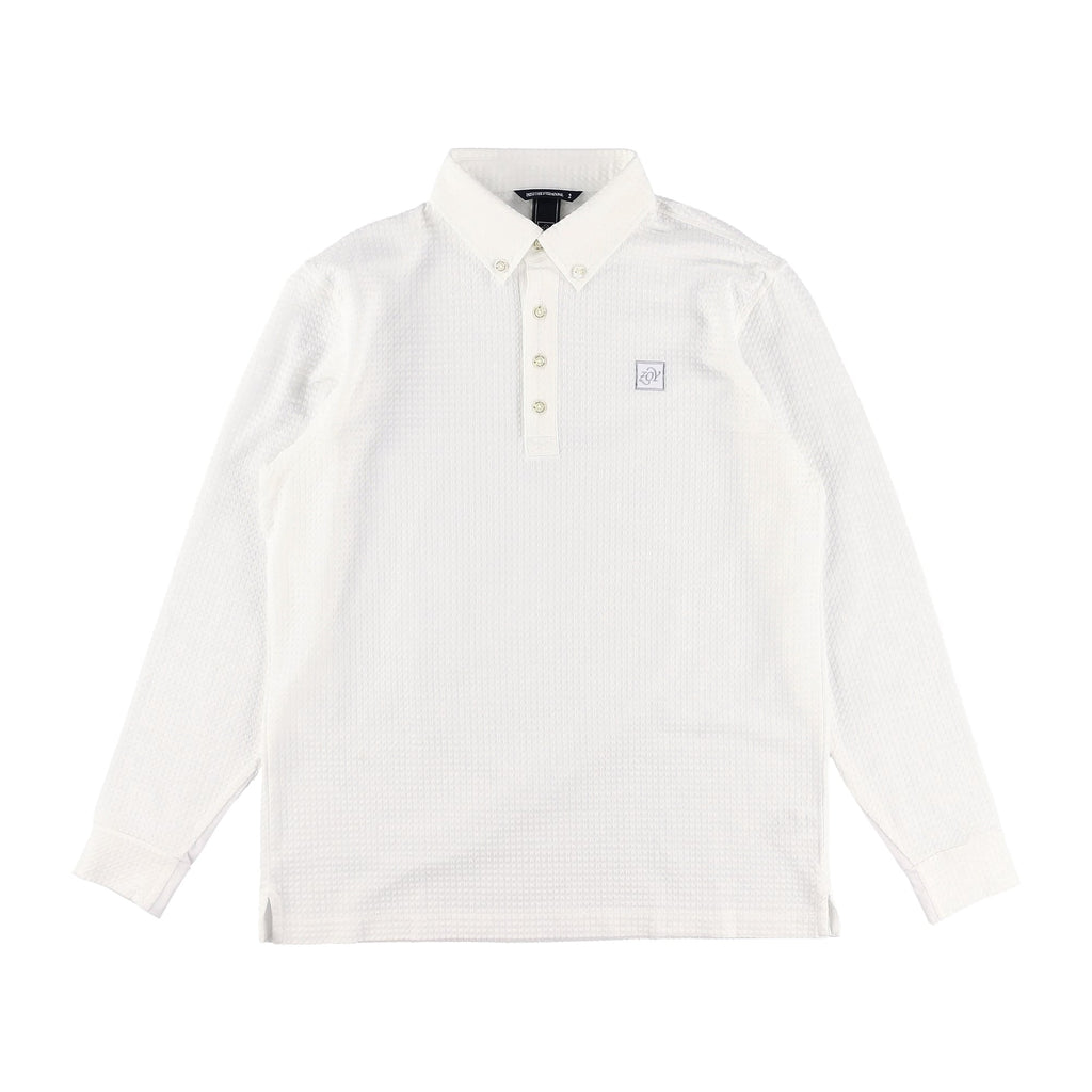 AW】MENS サッカーギンガム 長袖ポロシャツ ホワイト 071434006 