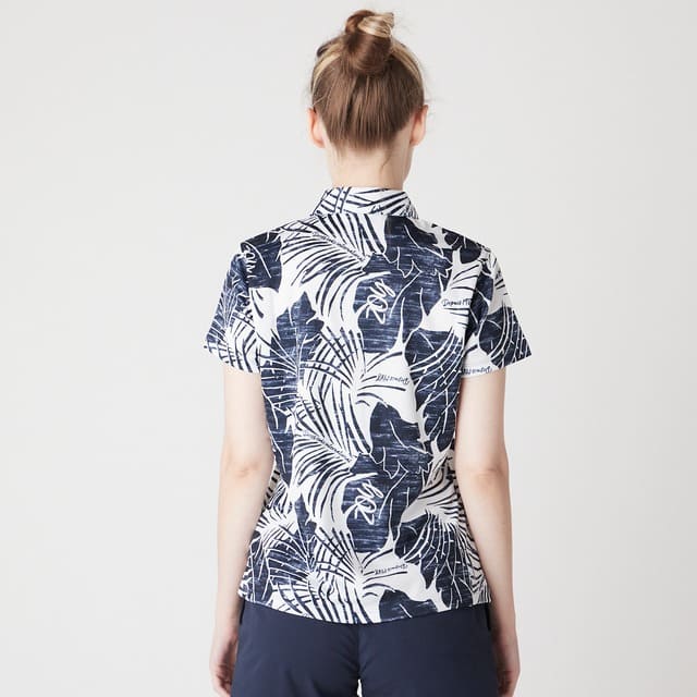 WOMENS ステンシルリーフプリント 半袖ポロシャツ ネイビー 071622022 - ZOY OFFICIAL