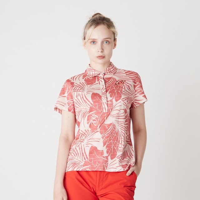 WOMENS ステンシルリーフプリント 半袖ポロシャツ オレンジ 071622022 - ZOY OFFICIAL