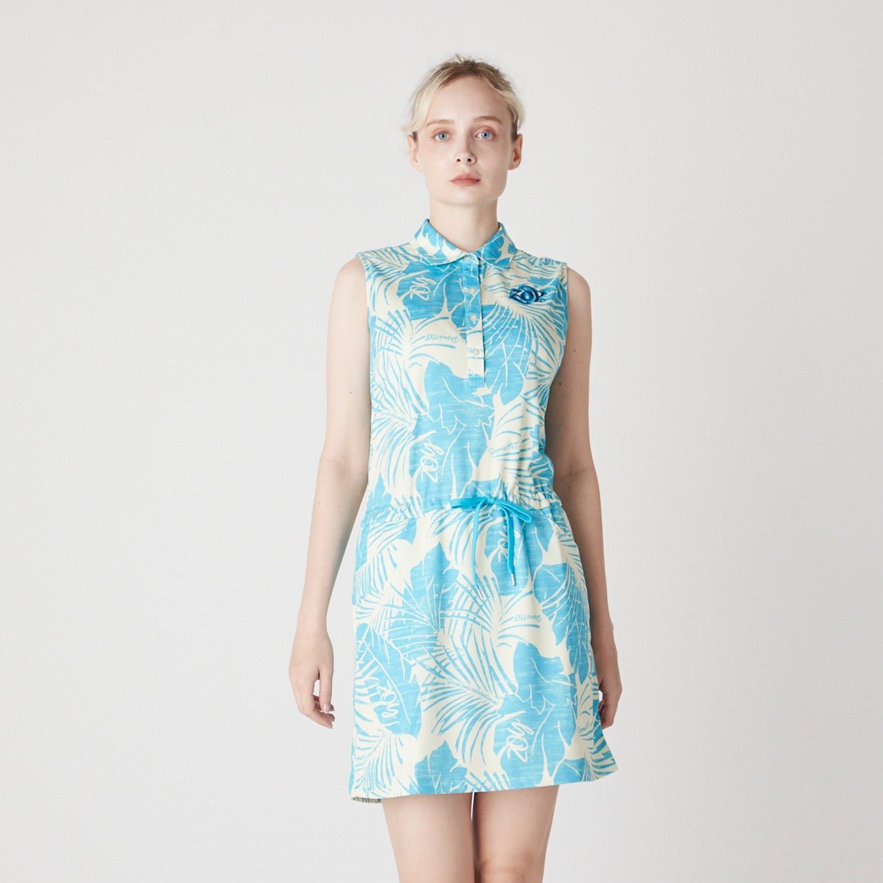 WOMENS ステンシルリーフプリント ノースリーブワンピース ブルー 071622522 - ZOY OFFICIAL