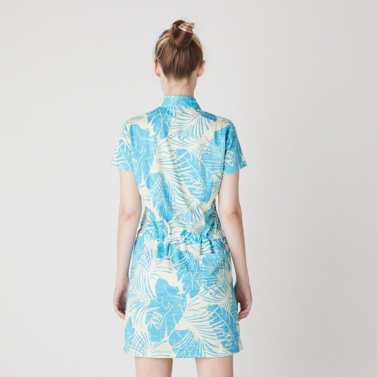 WOMENS ステンシルリーフプリント 半袖ワンピース ブルー 071622523 - ZOY OFFICIAL