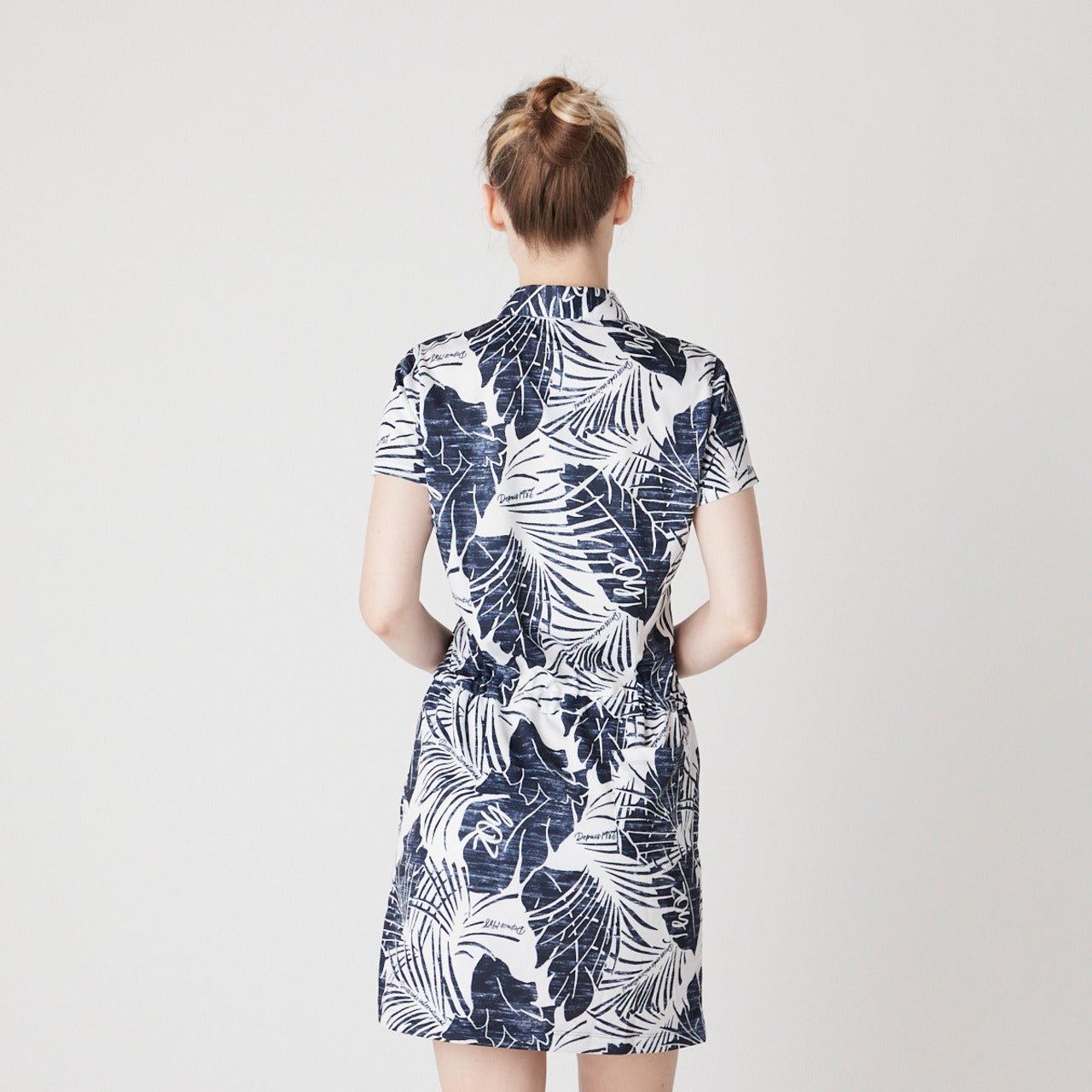 WOMENS ステンシルリーフプリント 半袖ワンピース ネイビー 071622523 - ZOY OFFICIAL