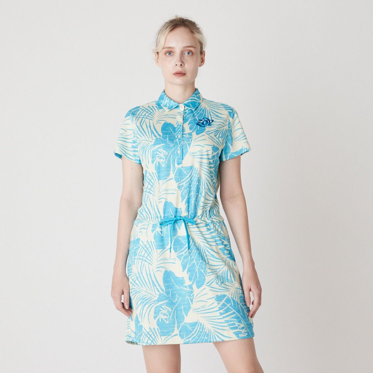 WOMENS ステンシルリーフプリント 半袖ワンピース ブルー 071622523 - ZOY OFFICIAL