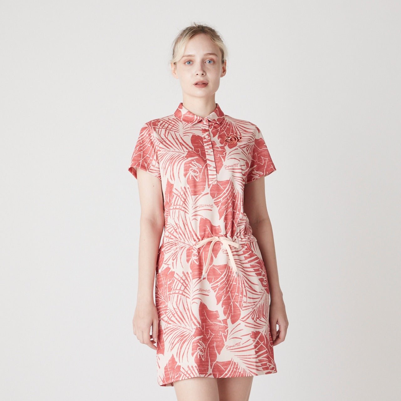 WOMENS ステンシルリーフプリント 半袖ワンピース オレンジ 071622523 - ZOY OFFICIAL