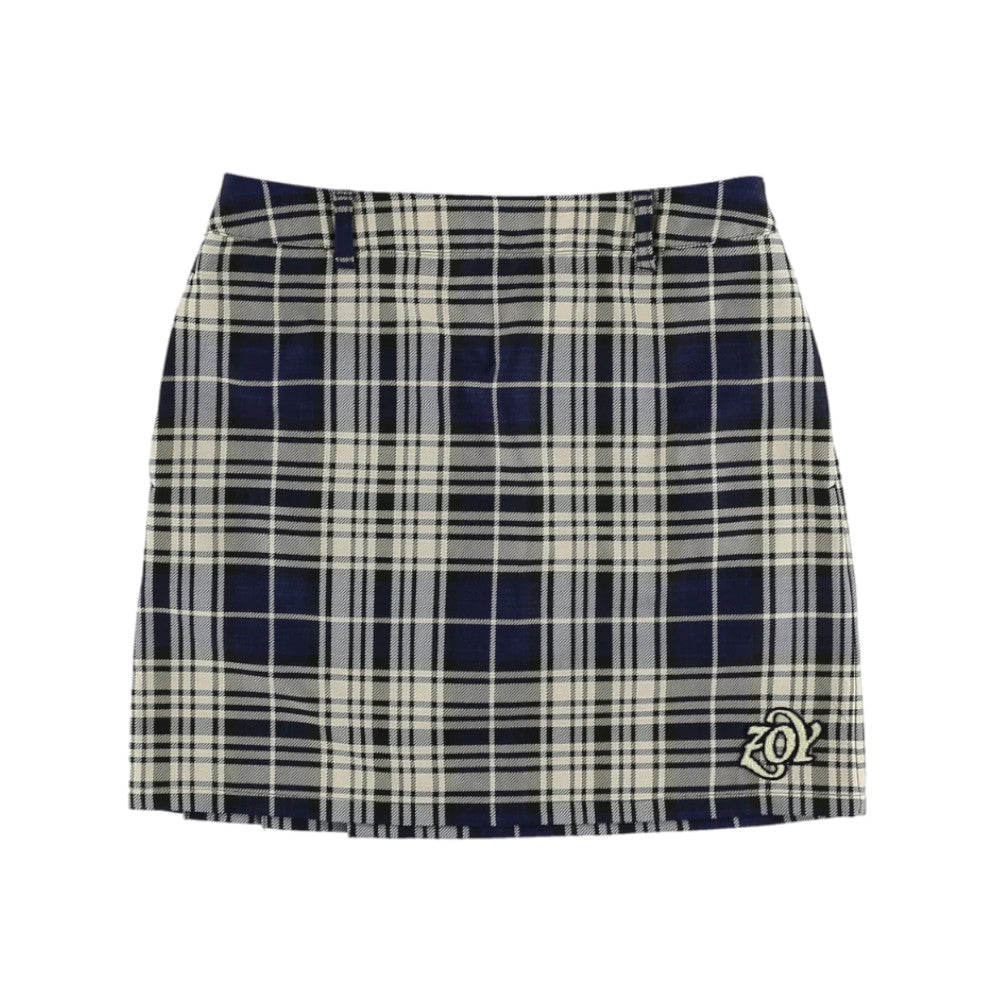 WOMEN シンセティックチェックBTMS スカート ネイビー