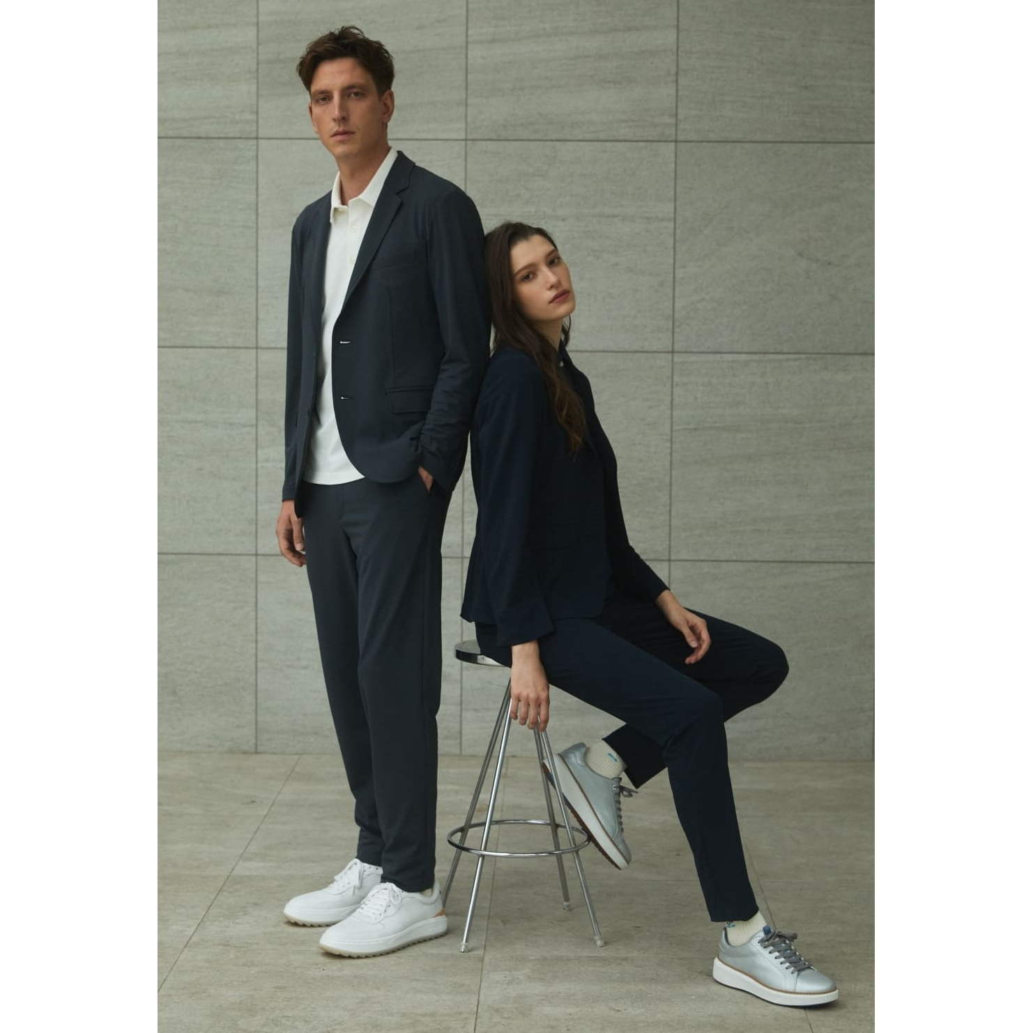 MEN シャドウストライプスーパーストレッチ ロングパンツ チャコール