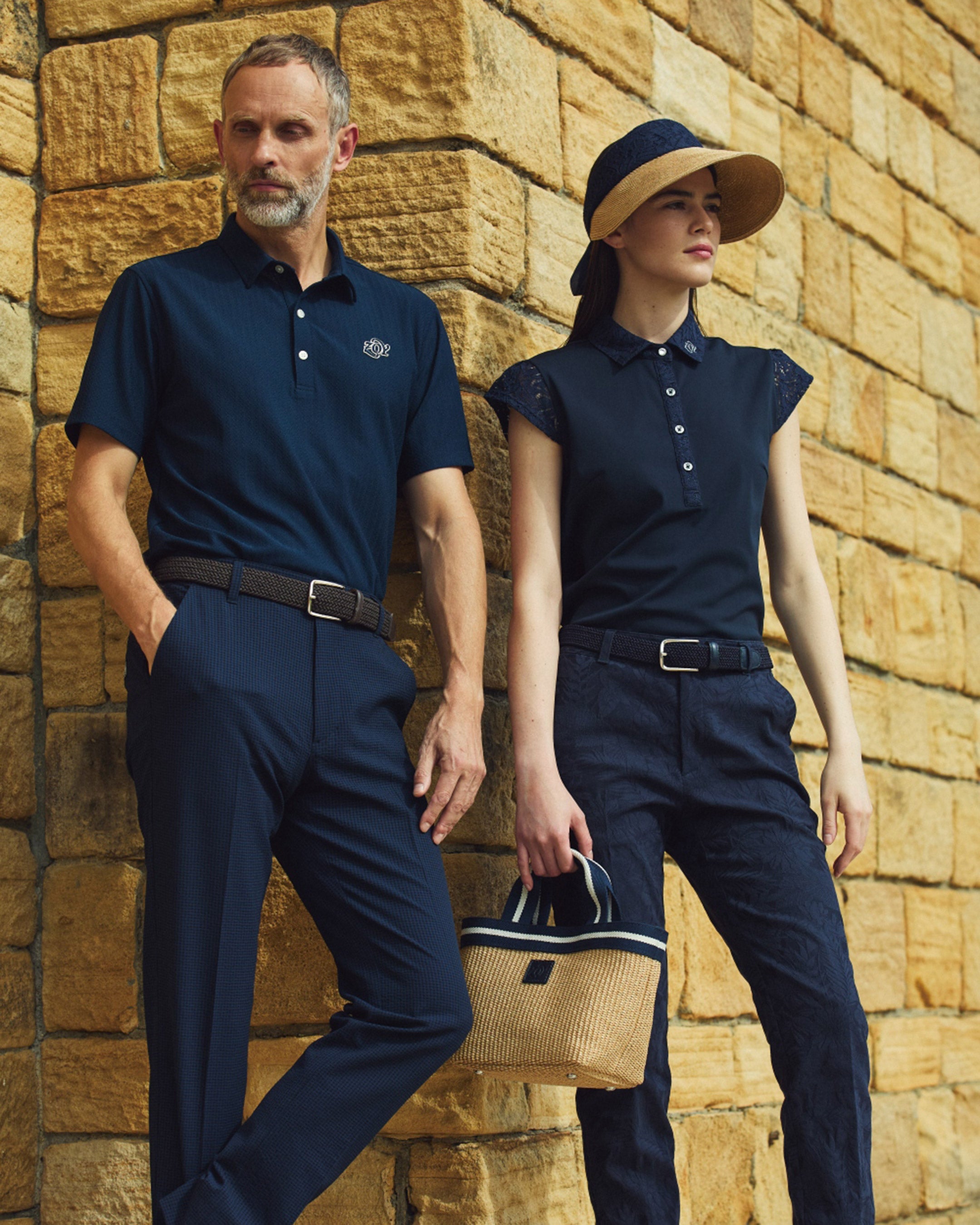 MEN EVALET ギンガムサッカー ロングパンツ ネイビー